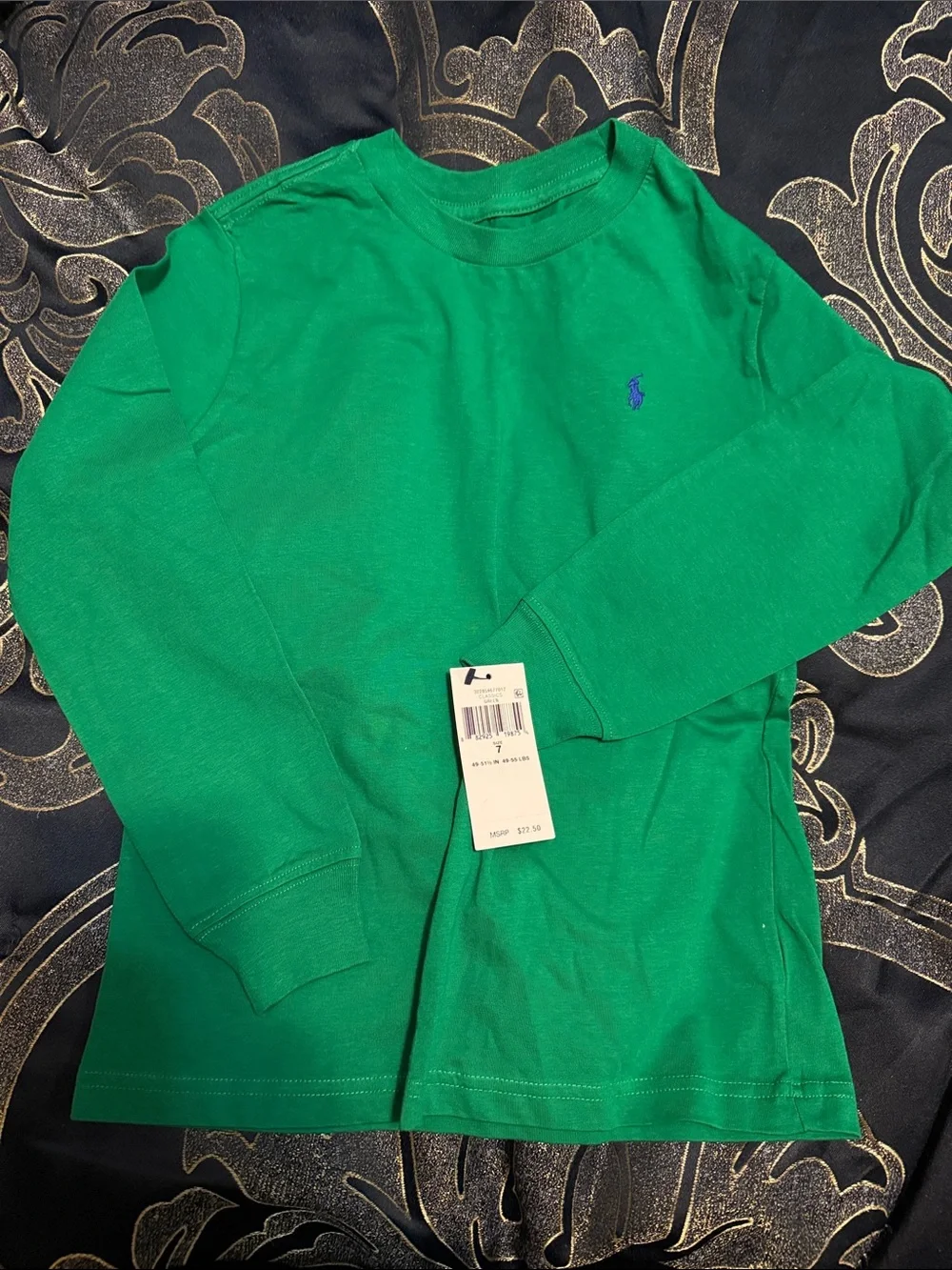 Ralph Lauren Kids Long-Sleeve Crewneck Tee - Green with Blue Pony
